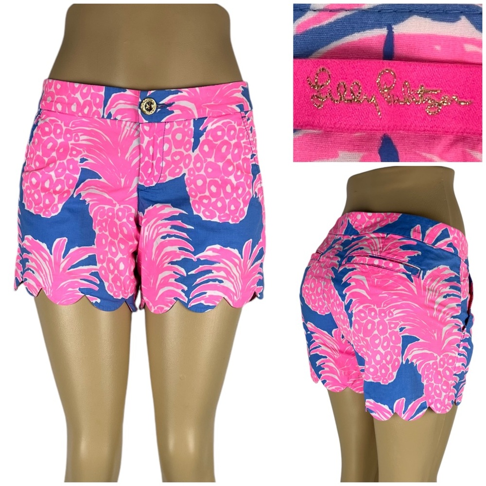 Lilly Pulitzer Womens 2 Shorts The Buttercup Scalloped Edge Pineapple Beach EUC